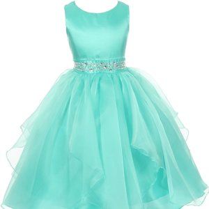 Little Girls Toddler Dazzling Stones Waist Taffeta Pageant Flower Girl Dress New